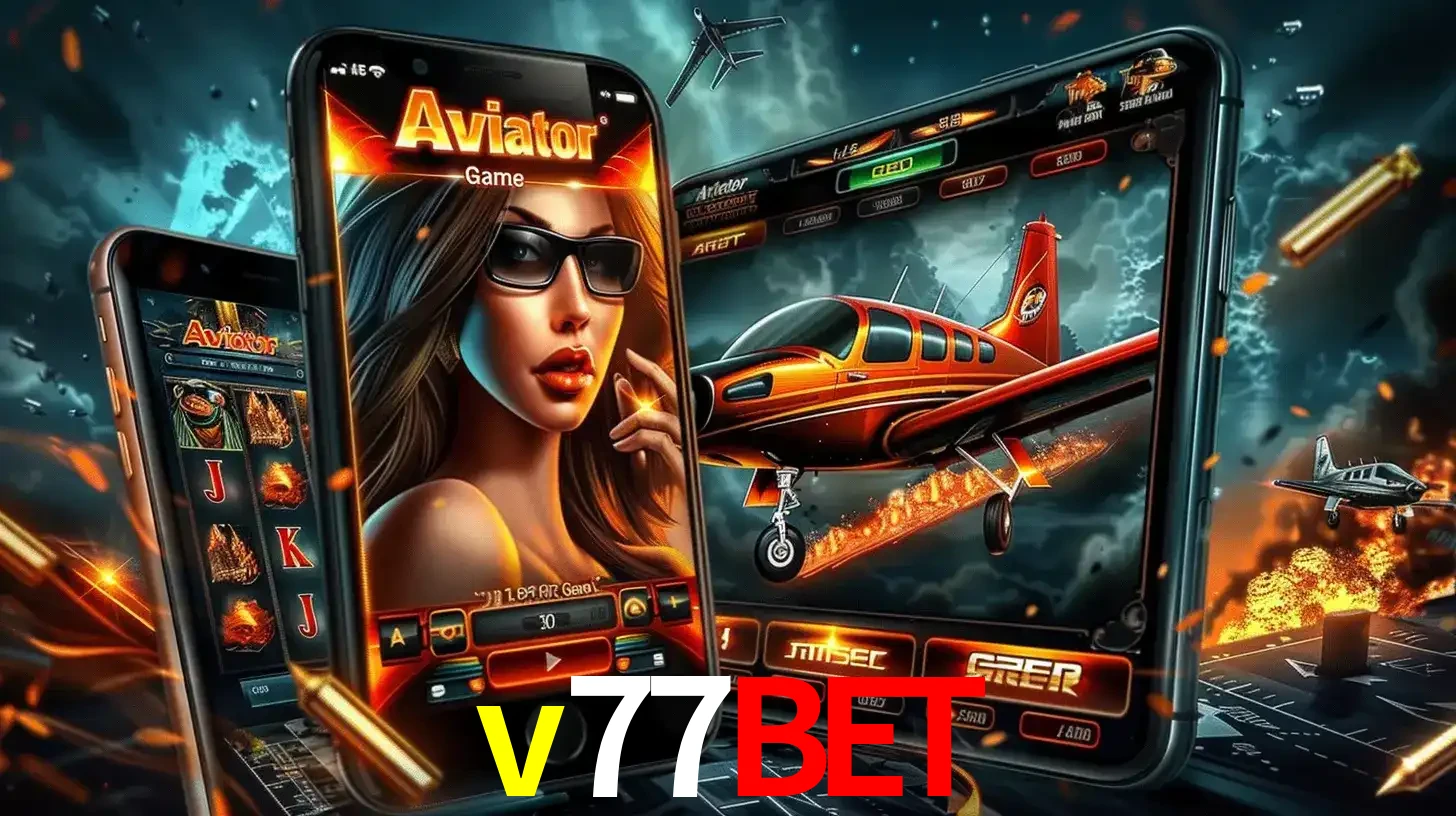 O popular jogo de apostas Aviator exibido em vários celulares e tablets, mostrando a interface emocionante e a ação de voo disponíveis para jogar agora no v77bet.