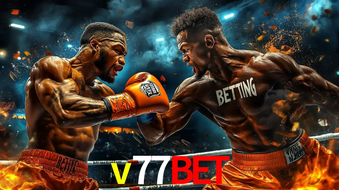 Dois boxeadores em uma luta intensa e explosiva, representando a adrenalina e as oportunidades de apostas em esportes de combate disponíveis na plataforma v77bet.