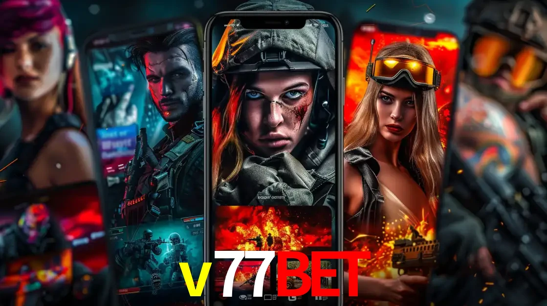Montagem de telas de celular mostrando diversos personagens, masculinos e femininos, de um jogo de tiro, ilustrando a diversidade de equipes de e-sports para apostar no v77bet.
