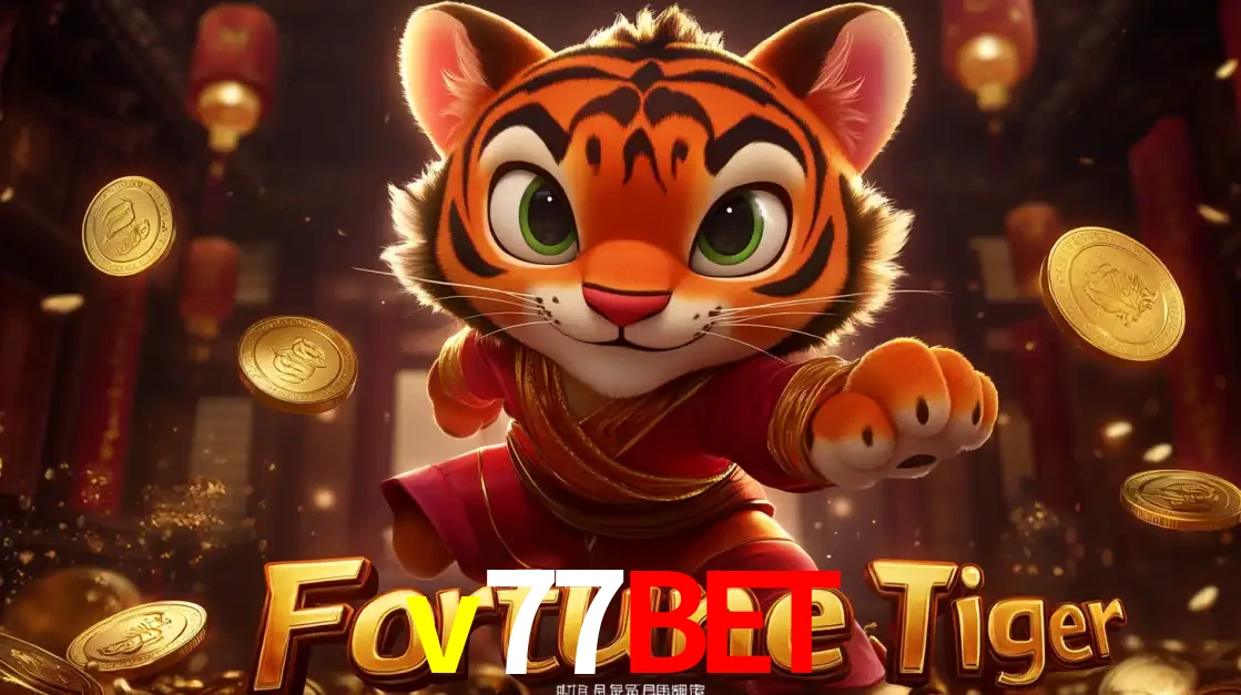O carismático mascote do jogo de slot Fortune Tiger, um tigre fofo em pose de artes marciais, pronto para trazer sorte e multiplicadores de ganhos no cassino online v77bet.